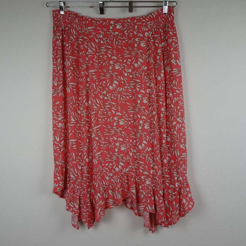 IN Studio Pull On Skirt Women's Plus Size 3X Pink Coral Boho Chic Ruffle Office